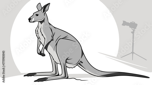 Studio shot of a kangaroo grayscale illustration wildlife photography animal portrait marsupial.