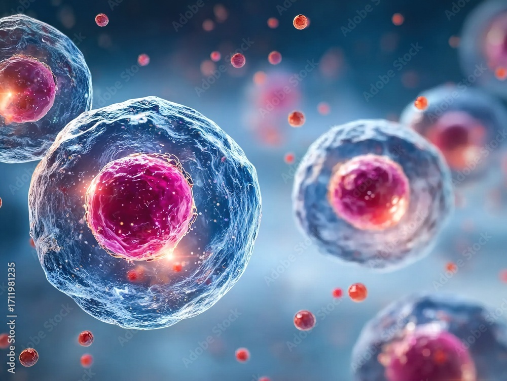 Naklejka premium Abstract Illustration of Human Cell on Blue Background