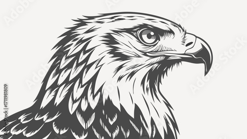 Stylized Eagle Head Profile Bird of Prey Illustration Monochrome Vector Graphic Wildlife Art Tattoo Design Emblem Logo Template.