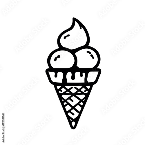 A single scoop of delicious chocolate ice cream melting on a waffle cone