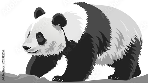 Stylized Giant Panda Bear Illustration Monochrome Animal Design Wildlife Art Cute Cartoon Panda Black and White Panda Graphic Nature Print Endangered Species Image.