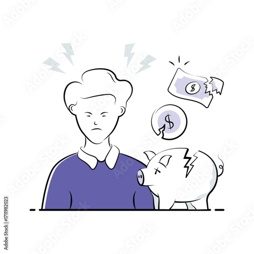 Bankruptcy Illustration with Broken Piggy Bank and Financial Loss