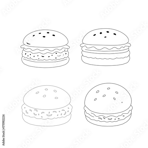 doodle burger pattern background. doodle fast food burger seamless pattern background. seamless pattern of hamburger in doodle style. Seamless Pattern of a Cheese Burger. Burger with stick. 