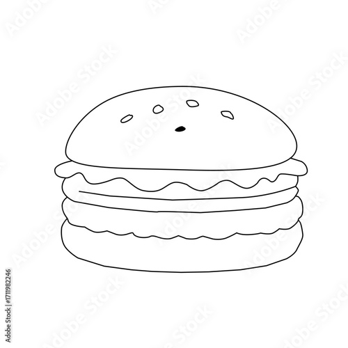doodle burger pattern background. doodle fast food burger seamless pattern background. seamless pattern of hamburger in doodle style. Seamless Pattern of a Cheese Burger. Burger with stick. 