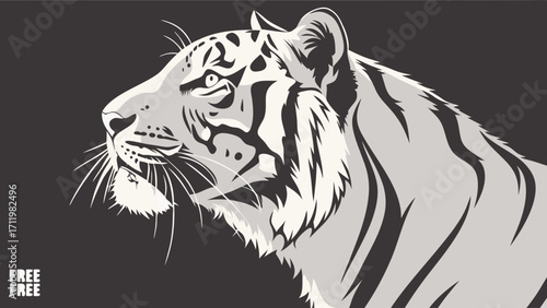 Stylized grayscale portrait of a big cat wildlife animal illustration monochrome predator design for print.