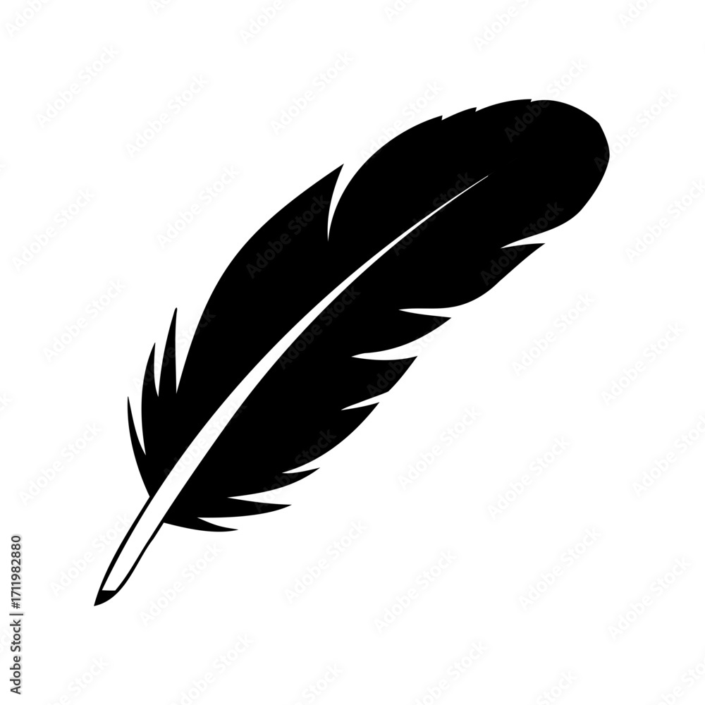 Fototapeta premium Elegant black feather on white background showcasing detailed barbs and quill