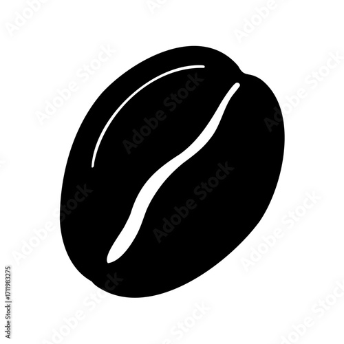 Simple black and white vector illustration of a coffee bean with lines
