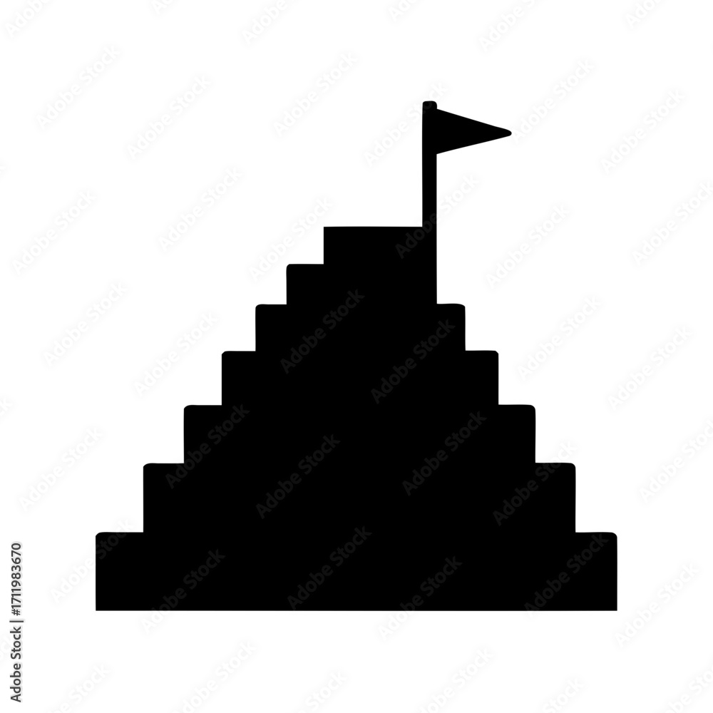 Fototapeta premium Black Silhouette of Steps Leading to a Flag representing Goal Achievement
