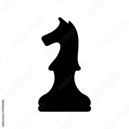 Silhouette of a Black Chess Knight Piece Against a White Background
