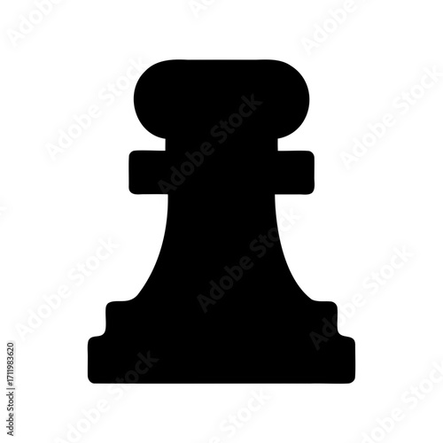 Single black chess pawn piece displayed on a stark white background