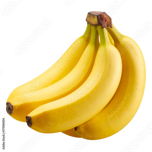 A ripe bunch of organic yellow bananas isolated on a white background