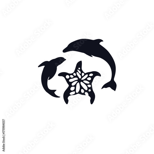 A black and white animal illustration of a bat and a shark with a pumpkin for a Halloween tattoo design