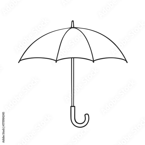 Black rain umbrella, an open weather protection accessory isolated on a white background