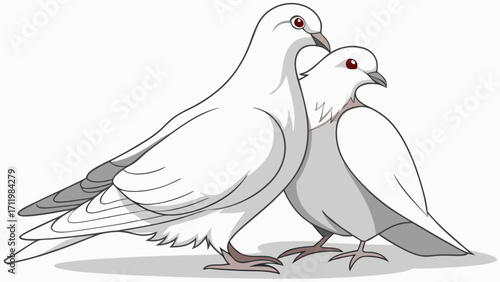 Two White Doves Illustration Peaceful Birds Clipart Love and Peace Symbol Avian Couple Bird Art Vector Graphic for Wedding Card and Peace Designs.
