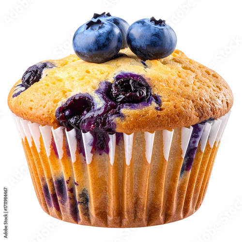 Delicious homemade blueberry muffin snack isolated on a white background