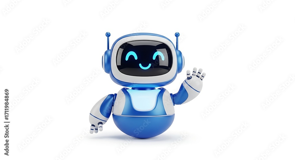 Fototapeta premium Happy Robot – 3D AI Character & Chatbot Mascot Icon