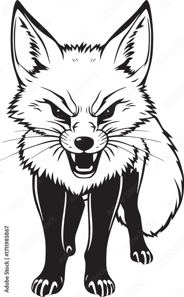 Obraz premium The Angry Fox. Hand drawn vector illustration