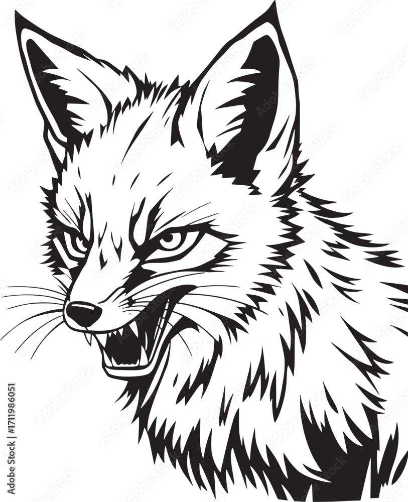 Fototapeta premium The Angry Fox. Hand drawn vector illustration