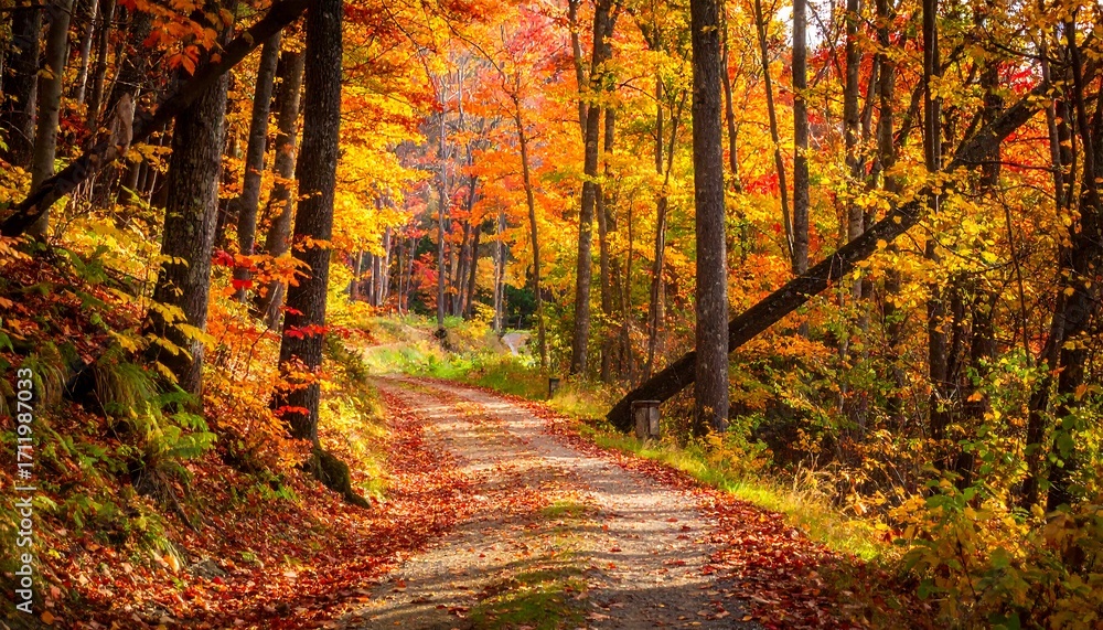 Obraz premium Autumn Forest Path Sunlight.