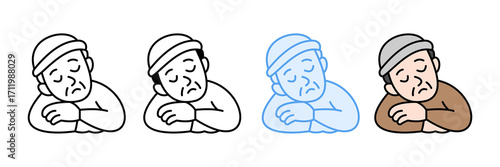 Elderly Man Sleeping Icon Set Multiple Style Collection