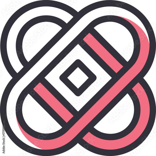 Eternal knot vector icon, bold lines, simple flat design, white background.