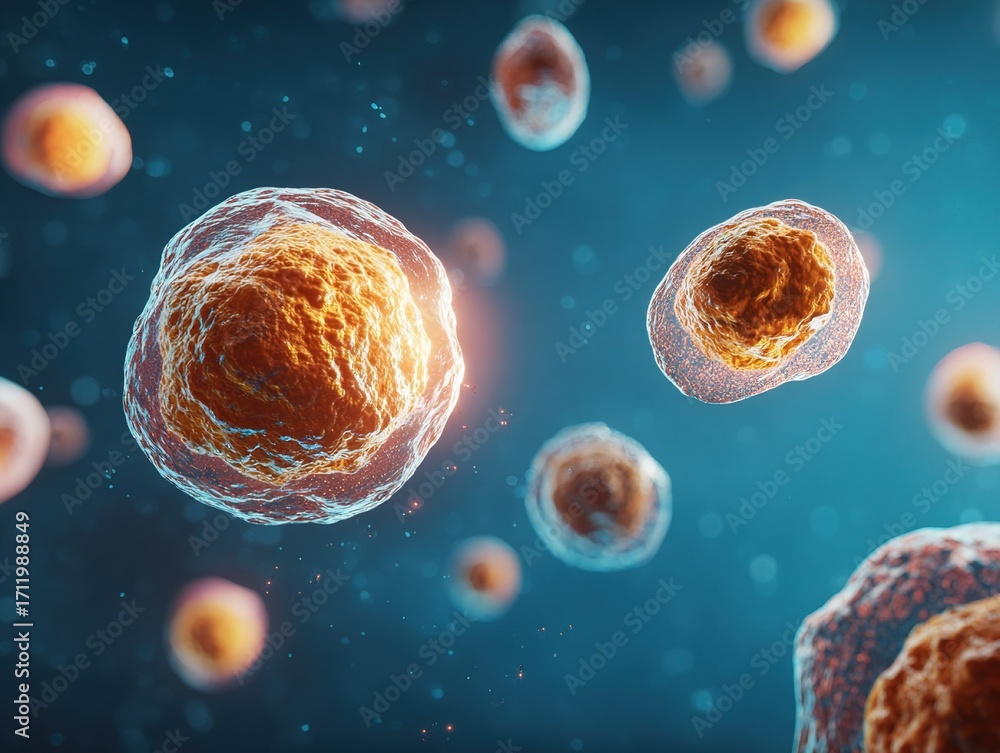 Naklejka premium Abstract Illustration of Human Cell on Blue Background