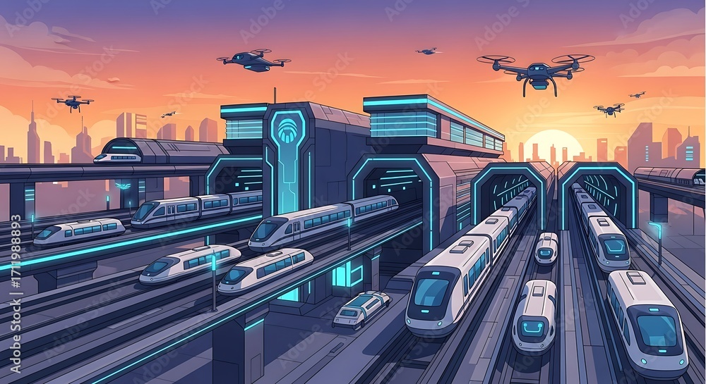 custom made wallpaper toronto digitalFuturistic Train Station. (1)