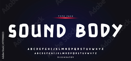 Lettering font isolated on black background. Texture alphabet in street art and graffiti style. Grunge and dirty effect. Vector brush letters.