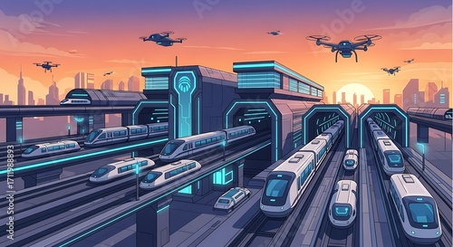 Wallpaper Mural Futuristic Train Station. (1) Torontodigital.ca