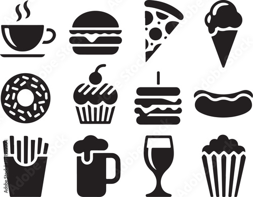 Delicious food icons set for menu or branding