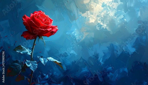 Beautiful Red Rose in Soft Blue Light.