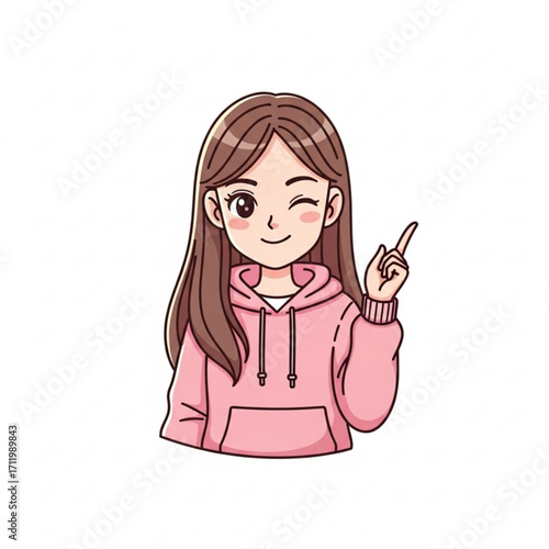 Illustration of cute cartoon girl winking and pointing