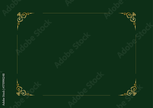 Elegant Black Background with Golden Ornamental Frame Template.