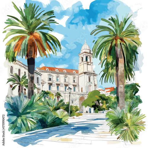 Diocletian's Palace. Diocletian's Palace watercolor vector illustration