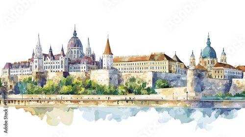 Fisherman's Bastion. Fisherman's Bastion watercolor vector illustration