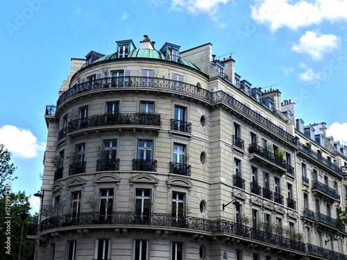 Paris, June 2025 : Visit of the magnificent city of Paris, Capital of France - View on different facades of buildings built by Baron Haussmann