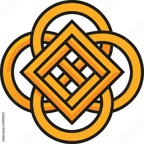 Geometric sacred knot, bold outline, flat top angle, white background.