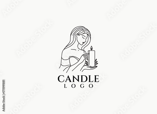 Women Holding Candle Logo, Scented Candle Logo, Handmade Candle Logo, Elegant Candle Shop Logo, Minimal Candle Branding, Luxury Candle Vector, Aromatherapy Candle Logo, Handmade Candle Illustration