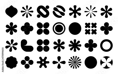Collection of Abstract Black Geometric Shapes on White Background