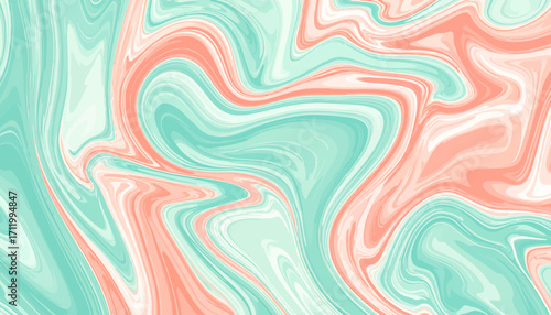 Abstract Swirls of Mint Green and Coral Pink.
