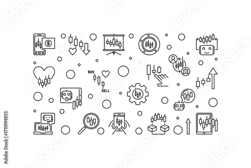 Buying and Selling Crypto vector horizontal minimal illustration or banner in outline style