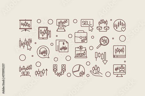 Crypto Trading vector linear horizontal illustration or banner