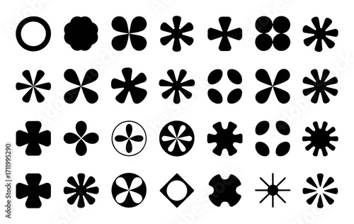 Collection of Abstract Geometric and Floral-like Black Silhouettes