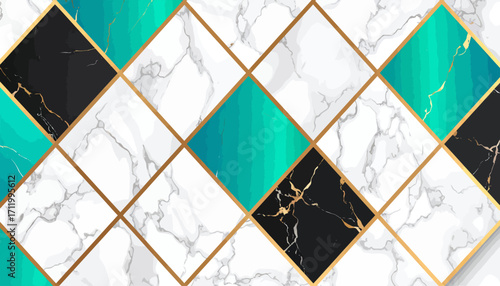 Geometric Marble Pattern with Gold Accents.
