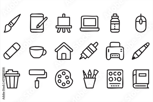 Creative design symbols with digital tools and studio equipment in vector format