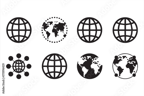 Geography and global education icons with maps and globe outlines for school projects