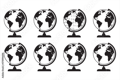 World map globe icon collection in vector format for academic and education use