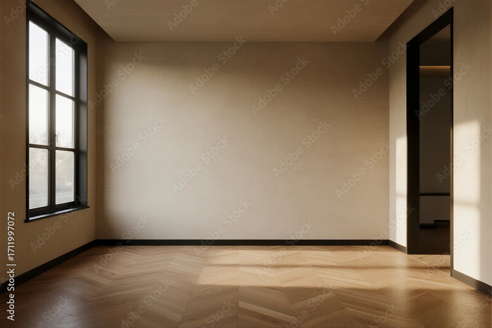 Fototapeta premium Empty room with wooden floor and large window for interior design inspiration