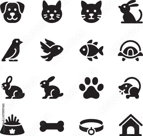 Charming pets collection with dog cat rabbit icons