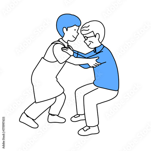 高齢者の立ち上がりを介助する介護士